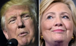 Combinaison de photos montrant le candidat républicain à la Maison blanche, Donald Trump en Virginie le 24 septembre 2016 et la candidate démocrate Hillary Clinton, le 21 septembre en Floride