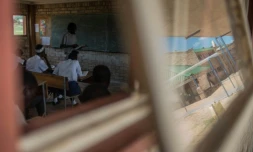 Une école à Pomfret, base militaire abandonnée dans le désert de Kalahari, en Afrique du Sud, le 13 février 2017