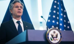 Le secrétaire d'Etat américain Antony Blinken s'exprime au Foreign Service Institute (FSI), le 30 octobre 2024 à Arlington aux Etats-Unis