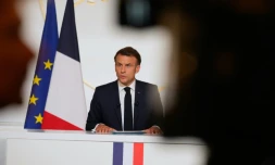 Le président Emmanuel Macron s'exprime à l'Elysée le 13 juin 2025 à Paris