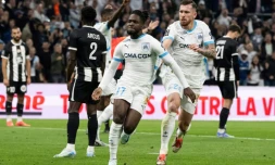 L'attaquant anglais de l'OM Jonathan Rowe (c) ouvre la marque contre Angers, le 4 octobre 2024 au Stade Vélodrome