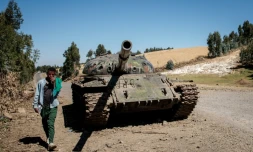 Un char tigréen abandonné près de Lalibela, le 6 décembre 2021