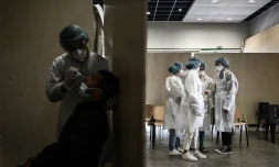 Un centre de dépistage pour les habitants du quartier de Bacalan, à Bordeaux, où un cluster d'un cinquantaine de cas positifs à un variant "préoccupant" a été découvert, le 23 mai 2021