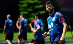 Le défenseur du FC Barcelone Gerard Piqué lors d'un entraînement de l'équipe d'Espagne au Mondial, le 12 juin 2018 à Kranodar