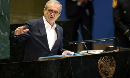 Le président iranien Massoud Pezeshkian lors de l'Assemblée général de l'ONU, le 24 septembre 2025 à New York