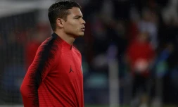 Thiago Silva avant le 8e de finale retour du Paris SG contre Manchester United le 6 mars 2019 au Parc des Princes