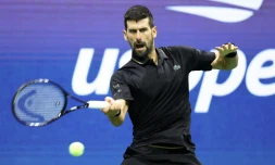 Le Serbe Novak Djokovic lors de son quart de finale contre l'Américain Taylor Fritz, le 2 septembre 2025 à New York