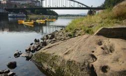 La "Pierre de famine" à Decin, en République tchèque, visible le 29 août 2018 en raison du faible niveau de l'eau de l'Elbe