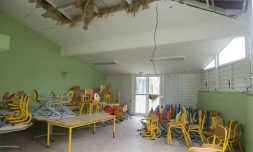 Dégâts causés en septembre 2017 par le passage de l'ouragan Irma dans une école à Marigot, sur l'île de Saint-Martin