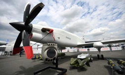 Le drone de combat Aarok de la société Turgis & Gaillard présenté au salon de l'aéronautique et de l'espace du Bourget, le 19 juin 2023 près de Paris