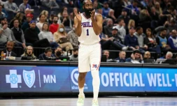 James Harden lors de son premier match avec sa nouvelle équipe de Philadelphie, remporté 133-102 face aux Minnesota Timberwolves, le 25 février 2022