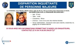 L'avis de disparition de Chloé diffusé le 21 avril 2023 sur le compte twitter de la Gendarmerie française de Seine-et-Marne