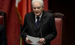 Le président de la République italienne Sergio Mattarella, lors de sa prestation de serment devant le parlement à Rome, le 3 février 2022