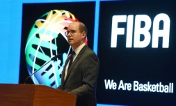 Le secrétaire général de la FIBA Andreas Zagklis à Dakar au Sénégal, le 30 juillet 2019