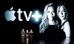 Les acteurs Steve Carell, Reese Witherspoon et Jennifer Aniston, le 25 mars 2019 à Cupertino (Californie)