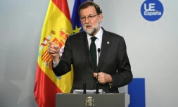 Le Premier ministre espagnol Mariano Rajoy lors d'une conférence de presse à Bruxelles, le 20 octobre 2017 