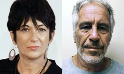 Montage de deux photos réalisé le 2 juillet 2020: Ghislaine Maxwell, le 20 septembre 2013 à New York, et Jeffrey Epstein, transmise le 11 juillet 2019 par le registre des délinquants sexuels de l'Etat de New York