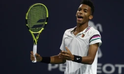 Le Canadien Félix Auger-Aliassime lors de sa victoire contre le Croate Borna Coric à Miami le 27 mars 2019