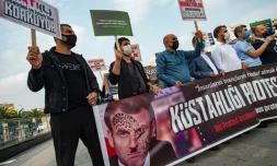 Manifestation contre le président français Emmanuel Macron à Istanbul le 27 octobre 2020 à Istanbul