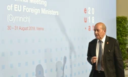 Le ministre des Affaires Etrangères français Jean-Yves Le Drian à Vienne, en Autriche, le 30 août 2018