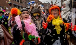 Des fĂȘtards prennent part au carnaval de Dunkerque, dans le nord de la France, le 7 fĂ©vrier 2016