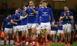 Le XV de France après son succès contre le Pays de Galles, dans le tournoi des Six nations, le 22 février 2020 à Cardiff