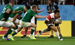 L'ailier Kenki Fukuoka, plus vif que les Irlandais, va inscrire l'essai de la victoire historique des Braves Blossoms japonais, le 28 septembre 2019 Ă Shizuoka