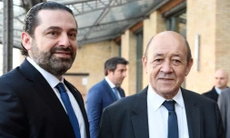 Le Premier ministre libanais Saad Hariri et le ministre français des Affaires étrangÚres Jean-Yves Le Drian à Paris, le 6 avril 2018