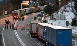 Le tunnel du Fréjus, à Modane (Savoie), bloqué par des routiers le 21 novembre 2017