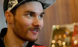 Le fondeur Dominik Baldauf lors d'une conférence de presse le 19 février 2019 à Seefeld en Autriche.(ARCHIVES)