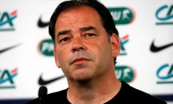 L'entraîneur d'Angers Stéphane Moulin en conférence de presse au Stade de France, le 26 mai 2017