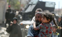 Des Irakiens quittent Mossoul, le 3 juin 2017