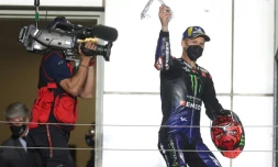 Le pilote français de l'écurie Yamaha Fabio Quartararo vainqueur du GP de Doha sur le circuit de Lusail, le 4 avril 2021