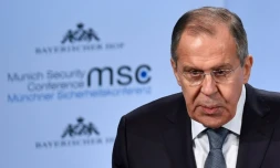 Le ministre russe des Affaires étrangères Sergueï Lavrov a balayé les accusation américaine d'ingérence russe dans la campagne présidentielle de 2016, le 17 février à Munich (Allemagne) lors de la conférence annuelle sur la sécurité.