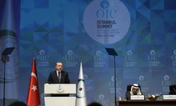Le président turc lors d'un sommet l'Organisation de coopération islamique (OCI) le 15 avril 2016 à Istanbul