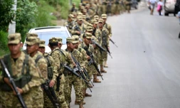 Un bataillon militaire déployé à Apopa, le 11 octobre 2023 au Salvador