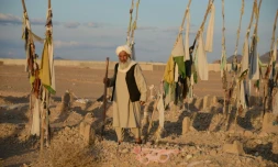 Un Afghan, Malik Abdul Hakim, le 6 janvier 2016 au milieu des tombes qu'il entretient dans le "cimetière des taliban" à Zherai dans la région de Kandahar