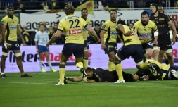 Les joueurs de l'ASM Clermont, lors d'un match de Top 14 contre La Rochelle au stade Michelin, le 6 mai 2017 