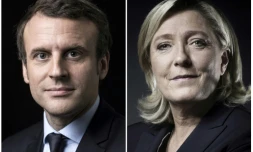 Montage de portraits de Emmanuel Macron et Marine Le Pen réalisé le 23 avril 2017