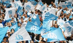 Des fans de l'Olympique de Marseille avant la finale de l'Europa League contre l'Atletico Madrid, le 16 mai 2018 au Parc OL à Décines-Charpieu, près de Lyon