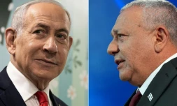 Combinaison d'images créée le 28 octobre 2026 avec à gauche le Premier ministre israélien Benjamin Netanyahu, à Jerusalem le 27 octobre 2026 et à droite le leader du parti Yashar, Gadi Eisenkot, à Tel Aviv le 28 octobre 2026