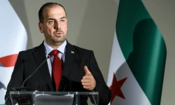 Le chef de la délégation de l'opposition syrienne, Nasr Hariri, lors d'une conférence de presse à Genève, le 27 novembre 2017