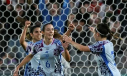 La milieu Aitana Bonmati (N.6), auteure d'un doublé pour l'Espagne face à la Suisse en huitièmes de finale, lors du Mondial, le 5 août 2023 à Auckland