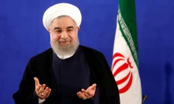 Le président iranien Hassan Rohani, lors d'une conférence de presse à Téhéran le 22 mai 2017