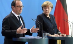 François Hollande et  Angela Merkel lors d'un point de presse le 27 janvier 2017 à Berlin