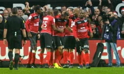 Les joueurs de Guingamp se congratulent après un but contre le PSG, le 17 décembre 2016 au Roudourou