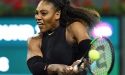 L'Américaine Serena Williams face à la Kazakhe Zarina Diyas au tournoi d'Indian Wells, le 8 mars 2018