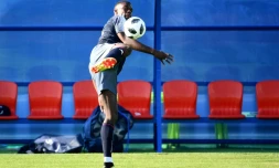 Le milieu des Bleus Paul Pogba à l'entraînement au camp de base de l'équipe de France à Istra, le 18 juin 2018