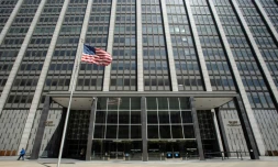 L"entrĂ©e du Phililip Burton Federal Building, le 17 mai 2019 Ă San Francisco, oĂč s'est dĂ©roulĂ© un procĂšs contre Monsanto