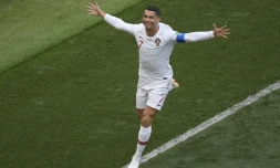 L'attaquant portugais Cristiano Ronaldo après son but contre le Maroc, le 20 juin 2018 à Moscou